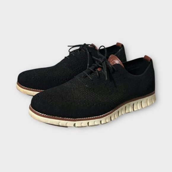 Cole Haan ZERØGRAND Knit Wingtip Oxfords Black 9.5 Men Work Preppy Casual Travel - Picture 1 of 8